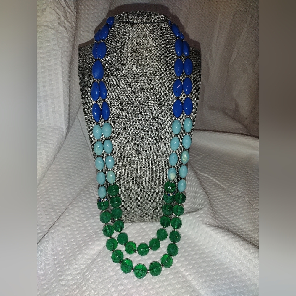 Multi Stranded Blue and Green Beaded Necklace